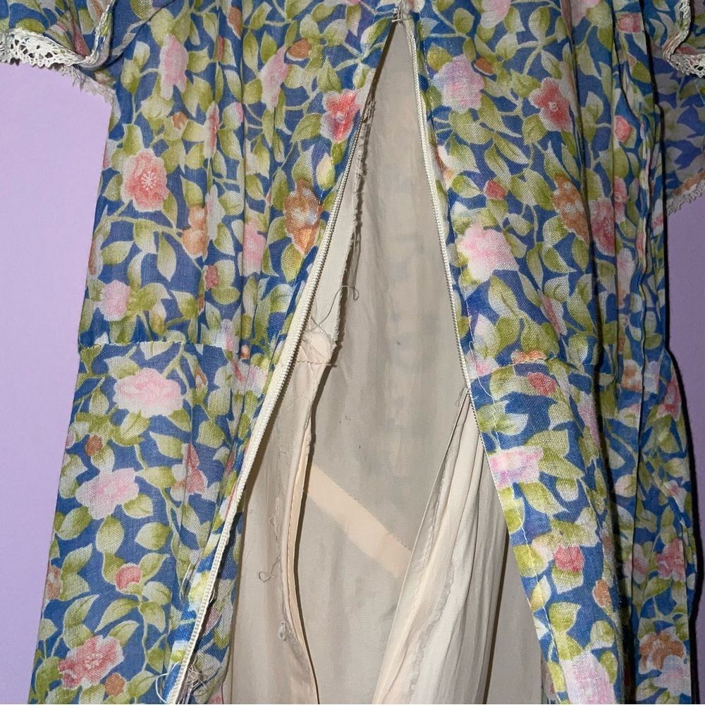 Camela of California S Maxi Dress 70s Ball Gown Blue Ditsy Floral Ruffle Boho - Picture 10 of 10